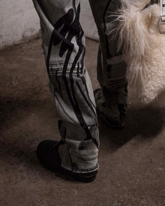 DENIM PRINTED PATCHWORK PANTS