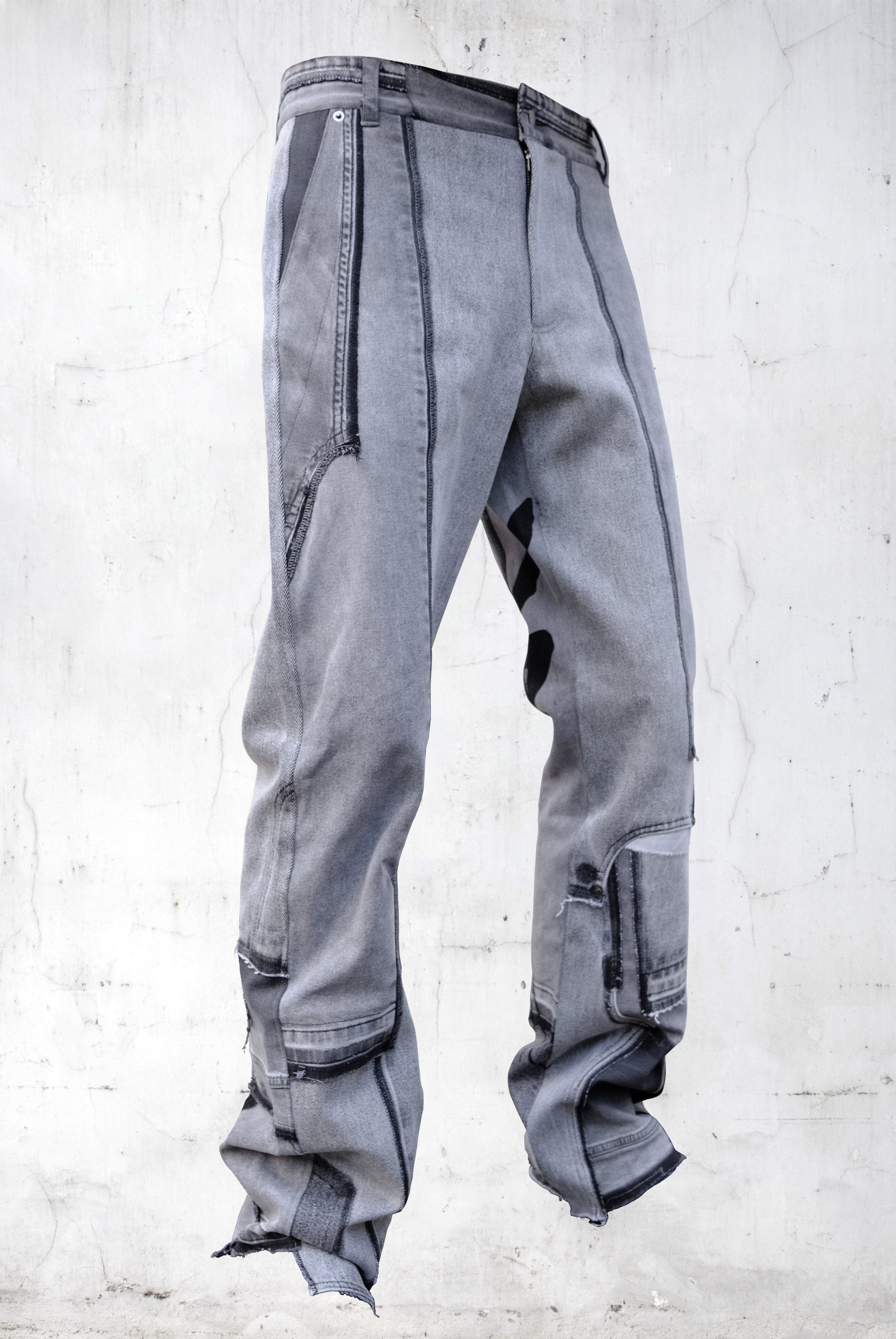 DENIM PRINTED PATCHWORK PANTS