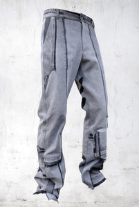 DENIM PRINTED PATCHWORK PANTS