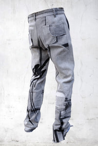 DENIM PRINTED PATCHWORK PANTS